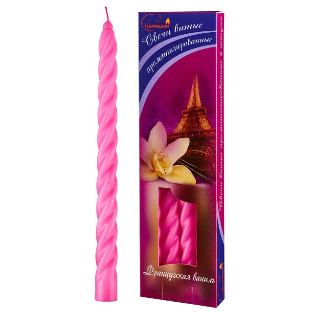 набор свечей CHAMELEON Французская ваниль 4шт. 24х1,9см 8ч/г витые розовые ароматизироанные