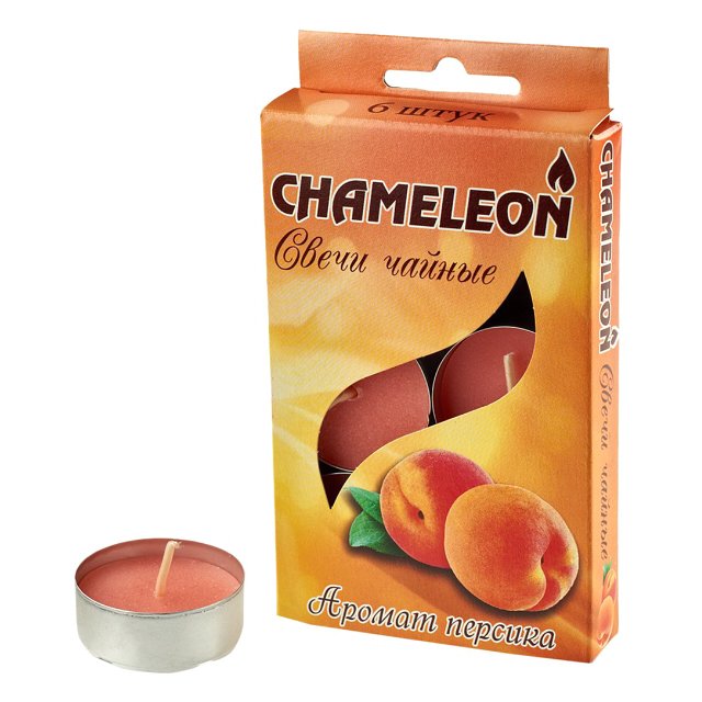 свечи чайные CHAMELEON 6шт 3,75х 1,5см 4ч/г аромат персик